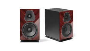 Sonus Faber Lumina II Amator Bookshelf Speakers Red High Gloss Multilayer Wood – Black Leather