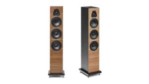 Sonus Faber Lumina III Floorstanding Speakers Walnut with maple inlays veneered multilayer wood – Black Leather