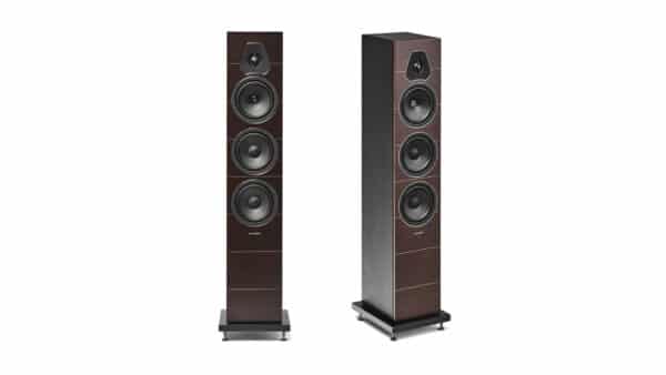 Sonus Faber Lumina III Floorstanding Speakers Wenge with maple inlays veneered multilayer wood – Black Leather