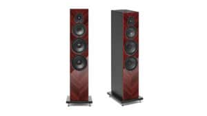 Sonus Faber Lumina V Armator Floorstanding Speakers Red High Gloss Multilayer Wood – Black Leather