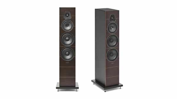 Sonus Faber Lumina V Floorstanding Speakers Wenge with maple inlays veneered multilayer wood – Black Leather