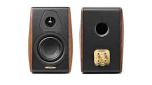 Sonus Faber Concertino G4 Bookshelf Speakers Solid Walnut Black Leather Brass