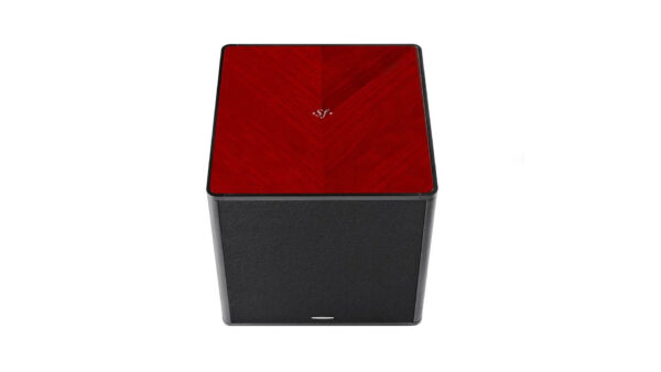 Sonus Faber Gravis V Subwoofer Red High Gloss with 45 degree grain Inlaid Sonus faber logo Black Leather