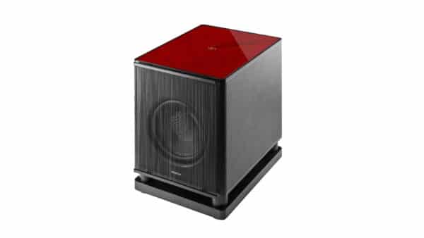 Sonus Faber Gravis VI Subwoofer Red High Gloss with 45 degree grains Inlaid Sonus faber logo Black Leather Black Leather