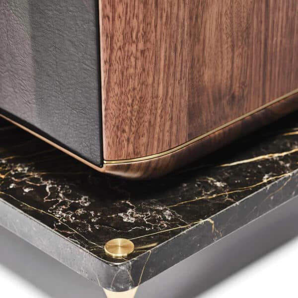 Sonus Faber Maxima Amator Floostanding Speakers Solid Walnut Black Leather Brass Port Saint Laurent Marble 2