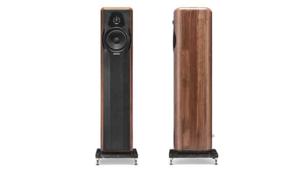 Sonus Faber Maxima Amator Floostanding Speakers Solid Walnut Black Leather Brass Port Saint Laurent Marble
